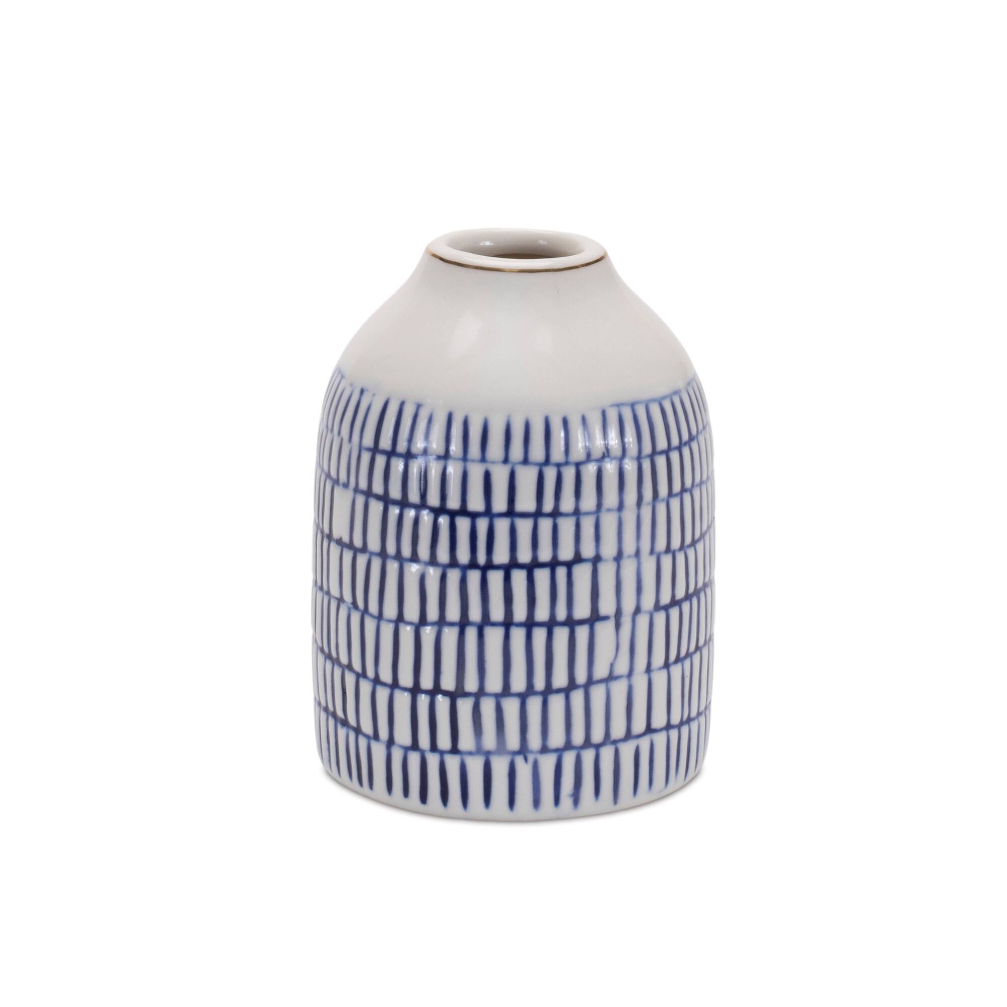 Blue Etched Ceramic Bud Vase Set
